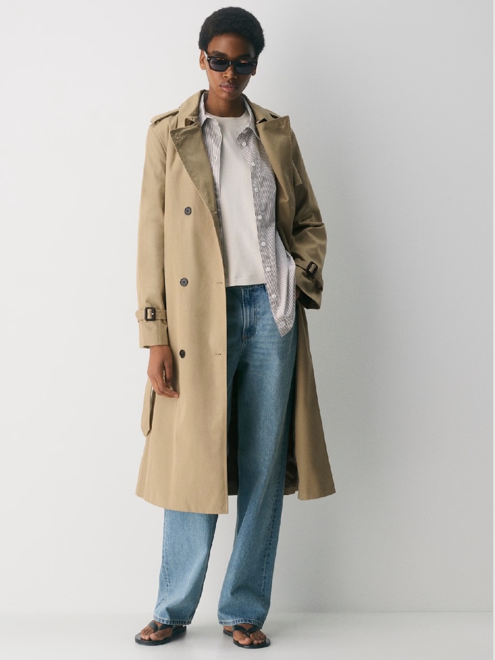 Aritzia Tan Double-Breasted Trench Coat with Belt